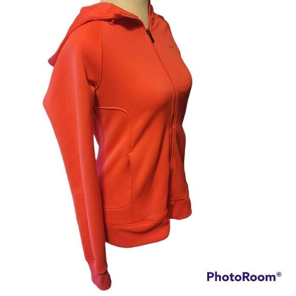 Under Armour UA Coldgear Full Zip Up Hoodie Orange Semi Fitted Womens Size PS - Picture 2 of 9